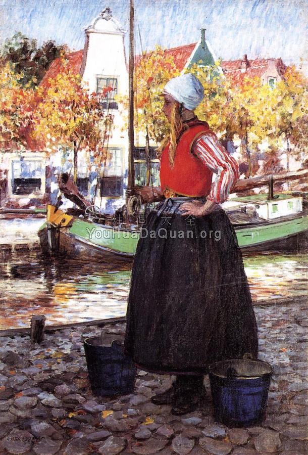 Woman Along Canal aka A Young Dutch Girl - 乔治·希区柯克